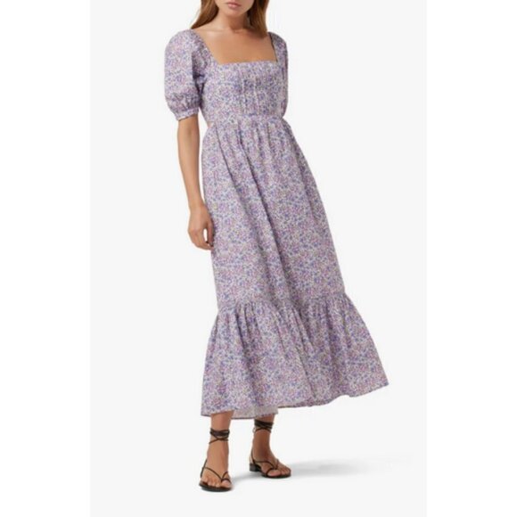 💕FAVORITE DAUGHTER💕 The Mirka Dress ~ Organic Cotton Purple Floral Print 8 NWT - Picture 4 of 14